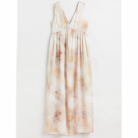 H&M White & Pink Patterned Oversized V Neck Flowy Maxi Dress - Picture 2 of 13